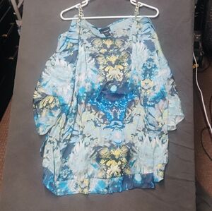 Lane Bryant Cold Shoulders Chain Strap Blouse Top Floral  Size 22/24 3x Boho